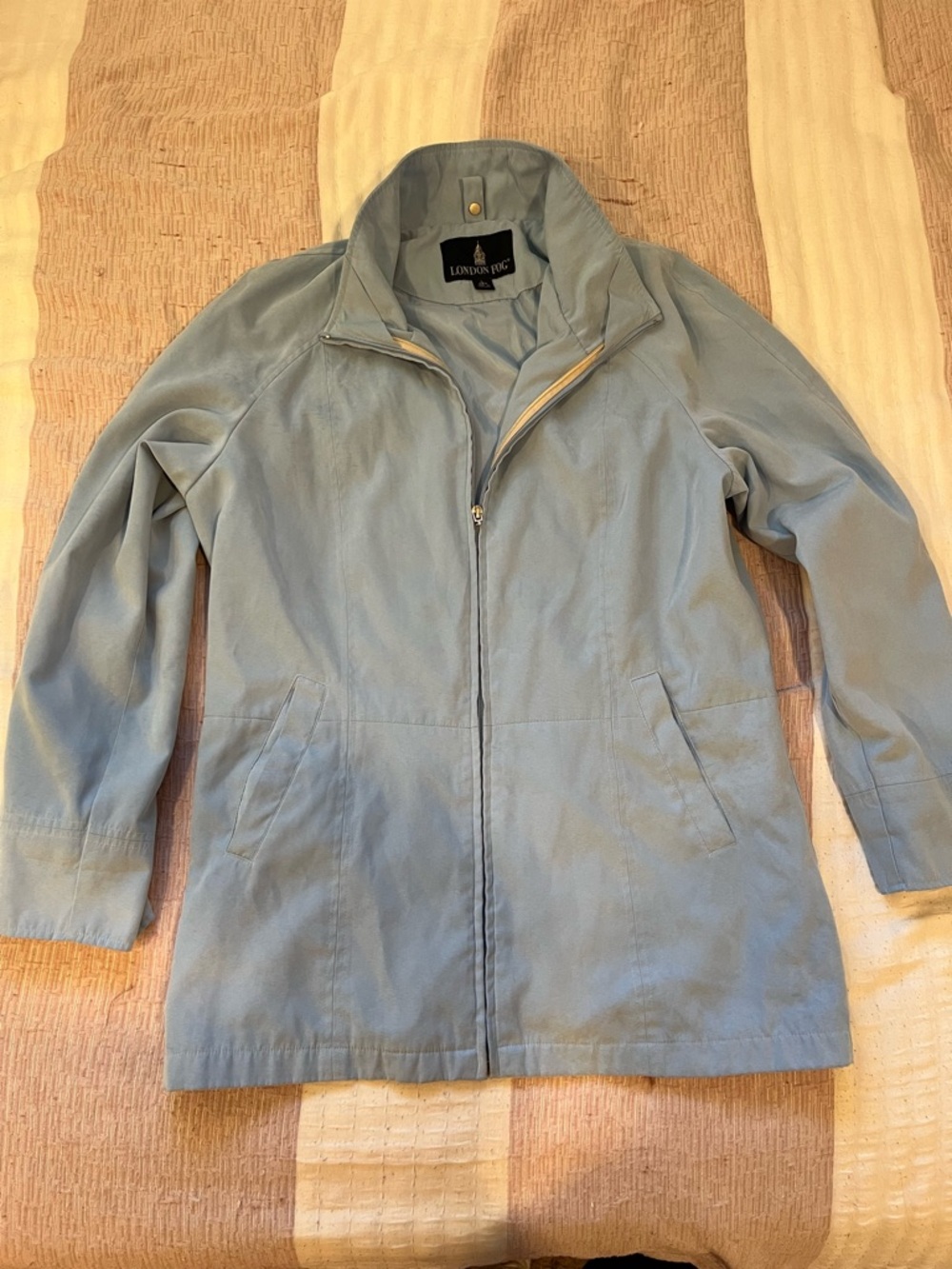 London Fog Women's Light Blue Mid-Length Zip Jacket Full Zip Pockets L